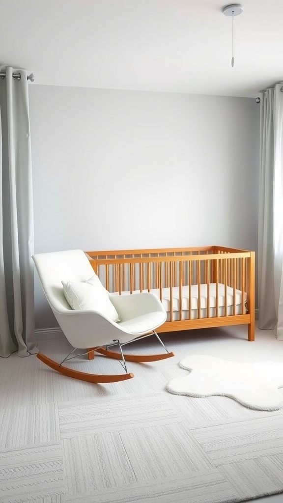 A modern rocking chair next to a crib in a stylish nursery