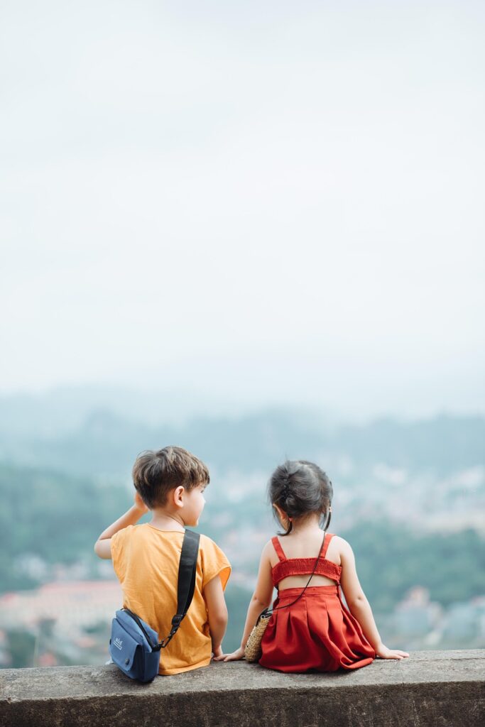 kids, clouds, children, boy, girl, nature, toddlers